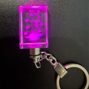 LED Crystal Cube Keychain Rectangular with Laser Etched Rose